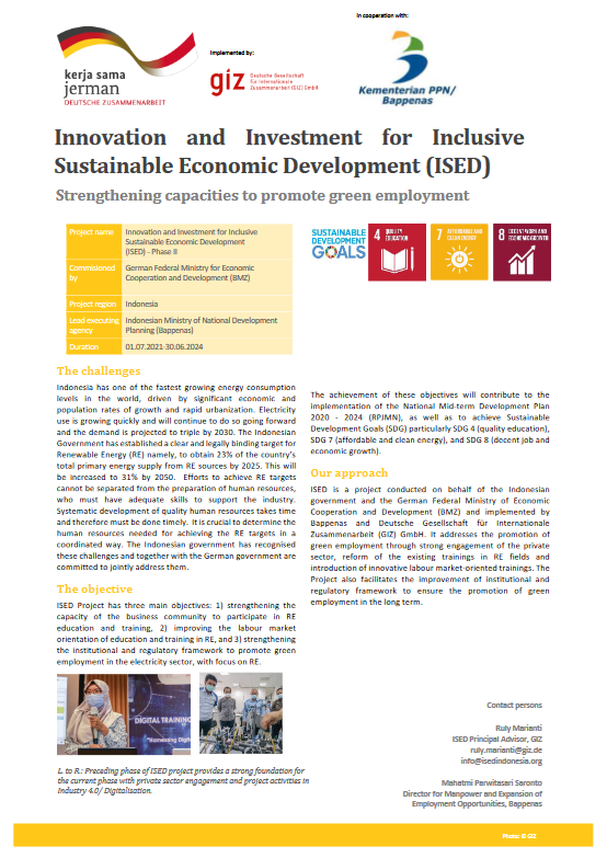 Innovation and Investment for Inclusive Sustainable Economic Development (ISED) Strengthening capacities to promote green employment